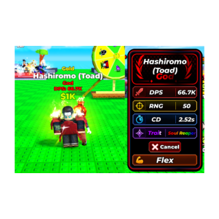 [ God ] Gold Hashiromo ( Toad ) Lv 7 Trait Soul Reaper [ DPS 66.7K ] ( Defend ur base with anime ) | Ready Unit✅ | INSTANT DELIVERY✅