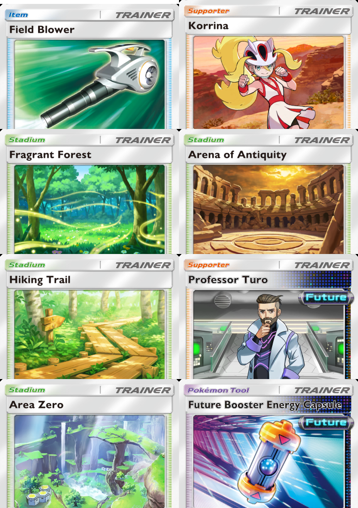 [ENG/JP/etc./All Language] Any 2-diamond card | Professor Turo | Korrina | Hiking Trail | Future Booster Energy Capsule | Arena of Antiquity | Area Zero |Fragrant Forest|Field Blower etc.