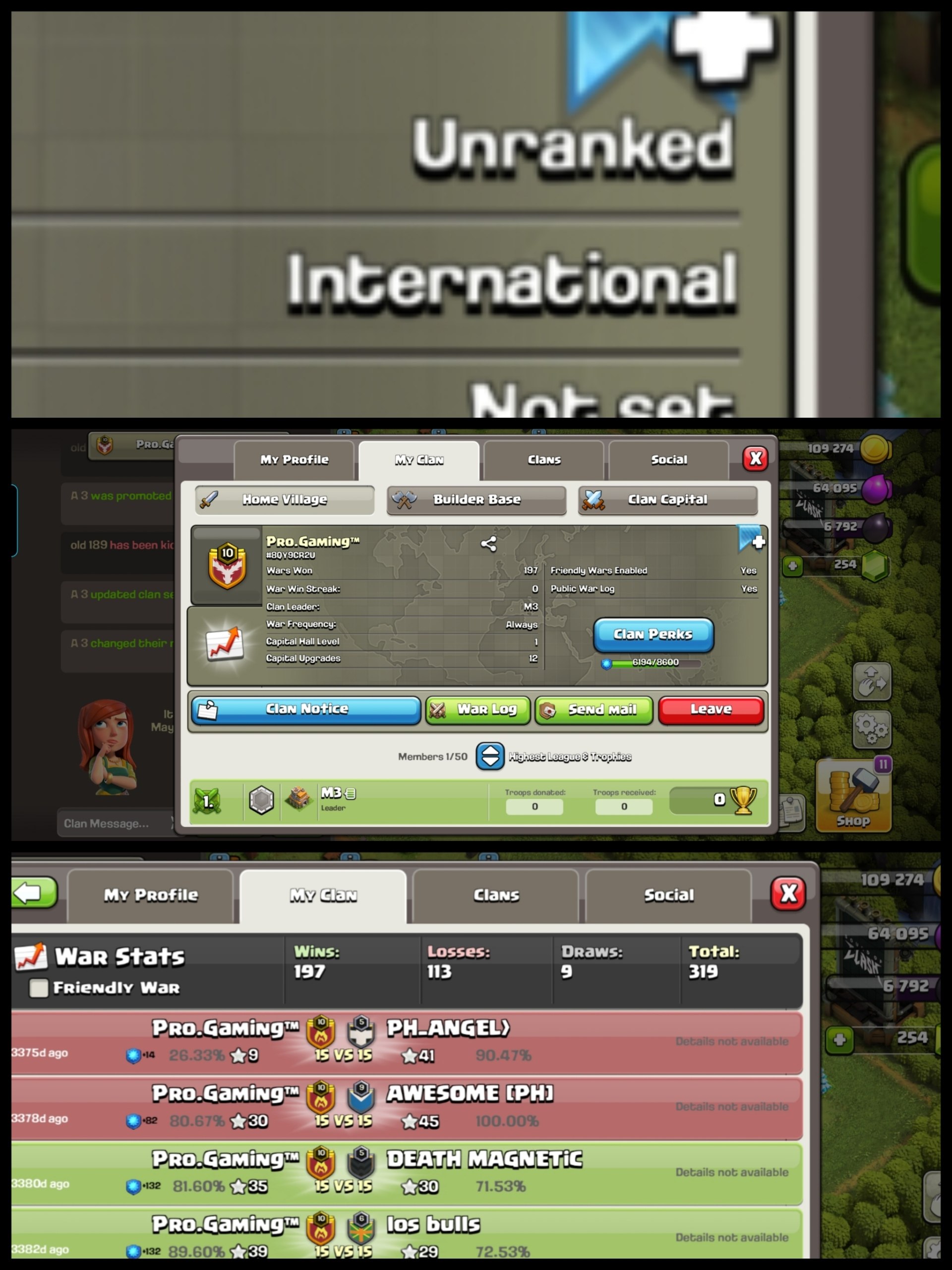 Level: 10 - Name: Pro Gaming - Rare League: Unranked - 2:1 War Log - CP: New - Almost level 11 - Premium English Name - No. 141