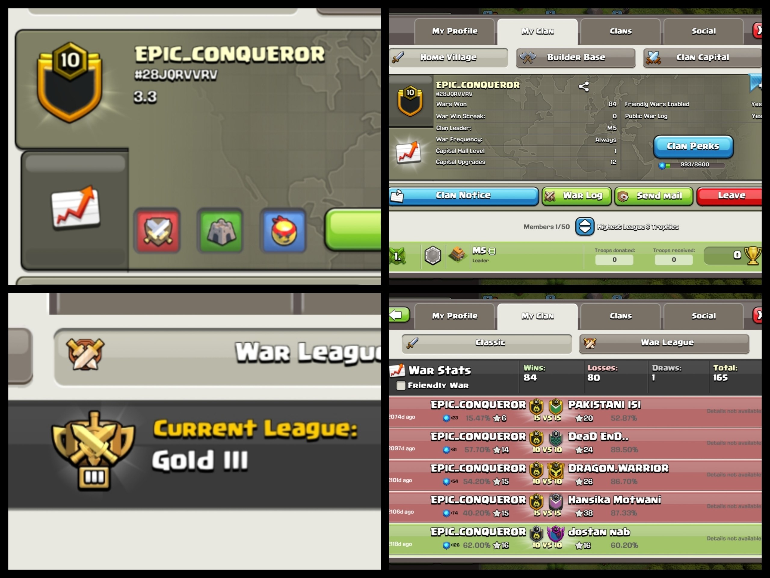 Level: 10 - Name: Epic Conquer - League:Gold 3- Positive War Log - CP: New - Rare Premium English Name - No. 143