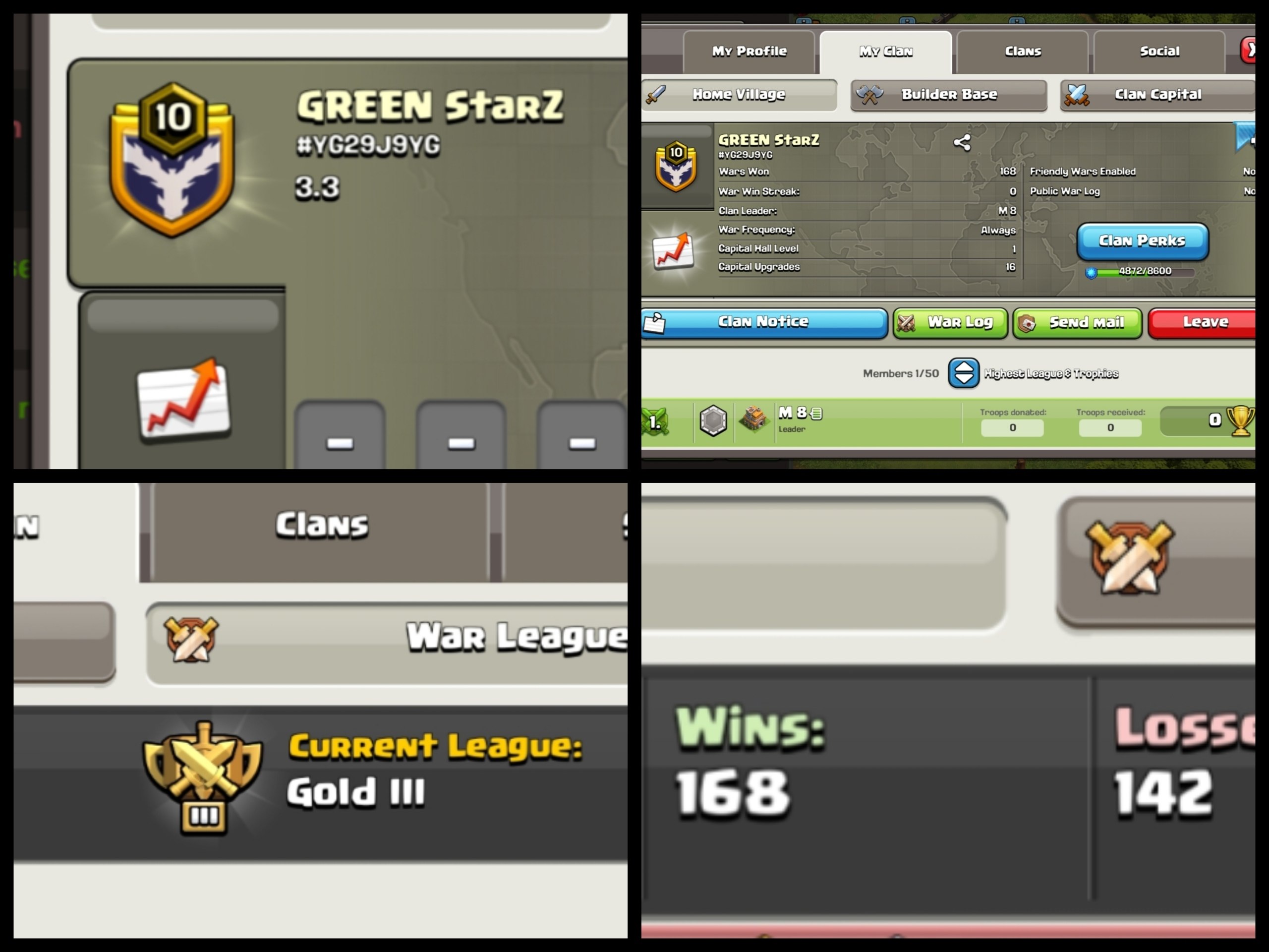 Level: 10 - Name: Green Starz - League : Gold 3 - Positive War Log - CP: New - Almost 11 level - Premium English Name - No. 147