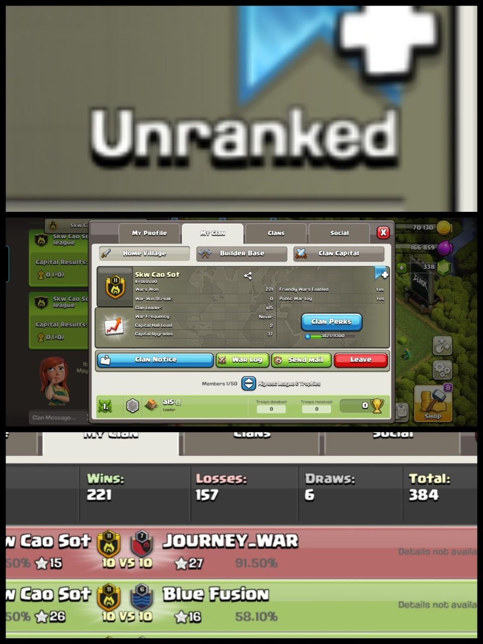 Level: 11 - Name: Skw Cao Sot - Rare League: Unranked - Positive War Log - Almost level 12 - Premium League Clan - No. 121