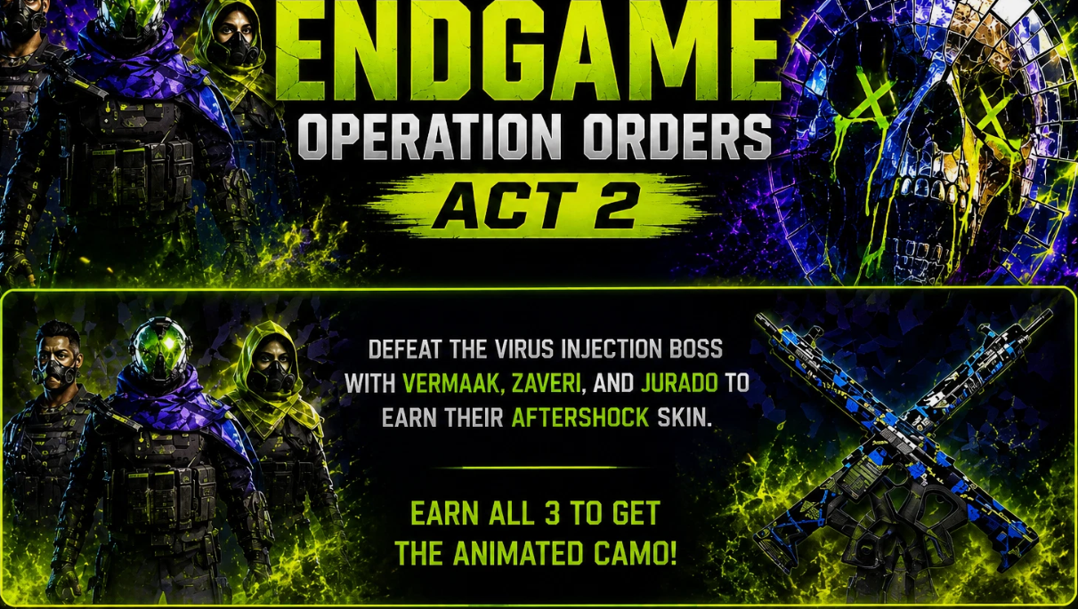 NEON GALLOWS Animated Universal Camo- All weapons - 3x Aftershock Operators- For Vermak, Jurado, Zaveri - All Platforms - Broken Mirror Glitch - Act 2