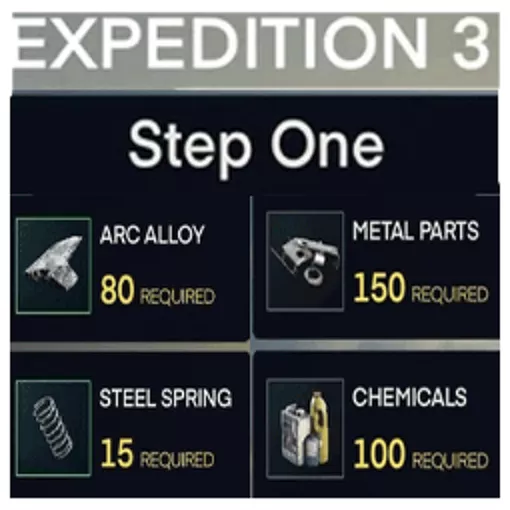 Expedition 3 Step One [1] All Materials, Items (80 Arc Alloy -150 Metal Parts - 15 Steel Spring - 100 Chemicals)