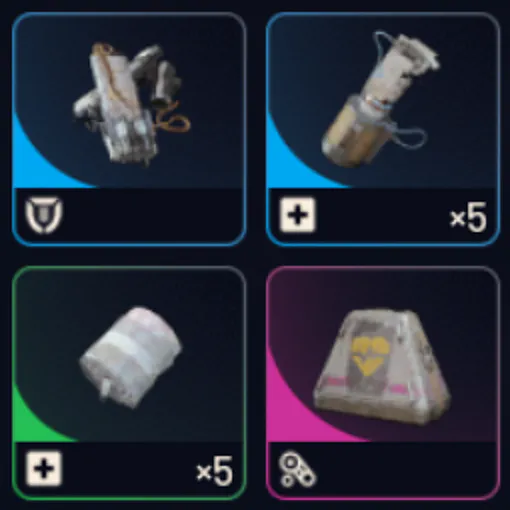 bundle: 1 Looting Mk.3 Survivor 1 medium shield 10 herbal bandage and 5 Surge Shield Recharger 5 trigger nade