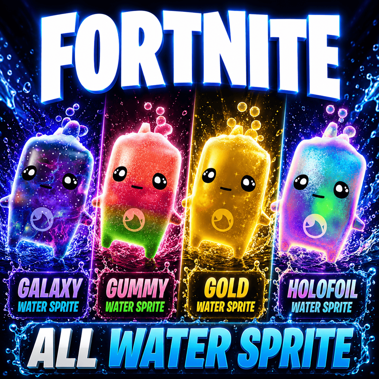 4 Water Sprite | Gold Water Sprite + Gummy Water Sprite + Galaxy Water Sprite + Holofoil Water Sprite