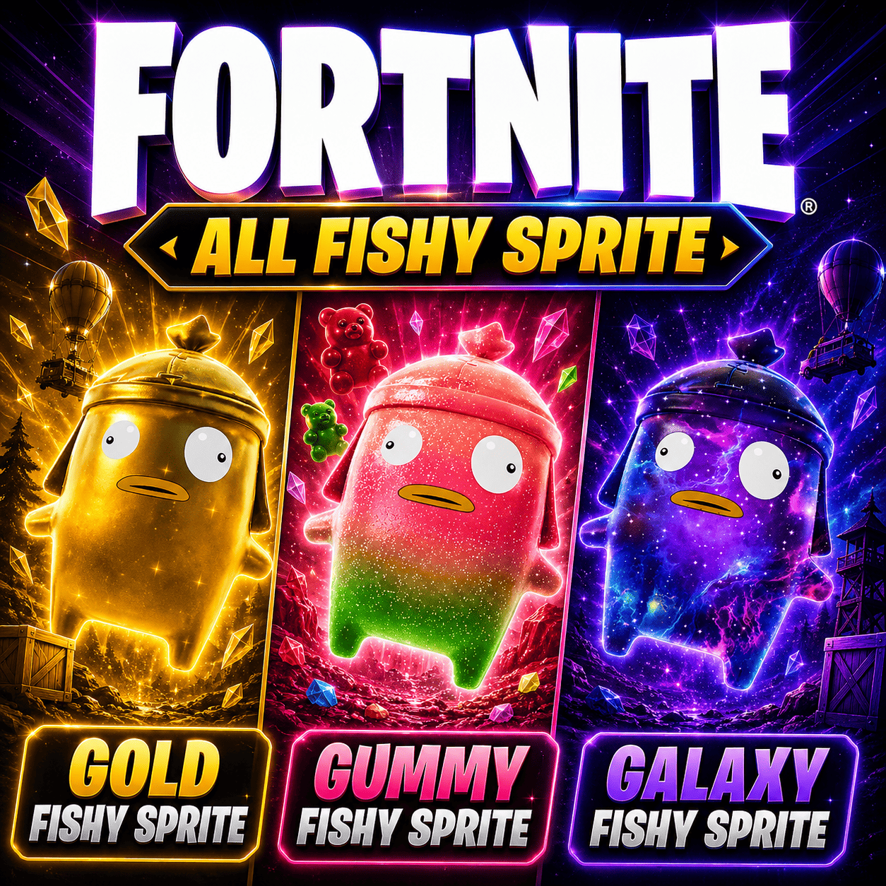 3 Fishy Sprite | Gold Fishy Sprite + Gummy Fishy Sprite + Galaxy Fishy Sprite