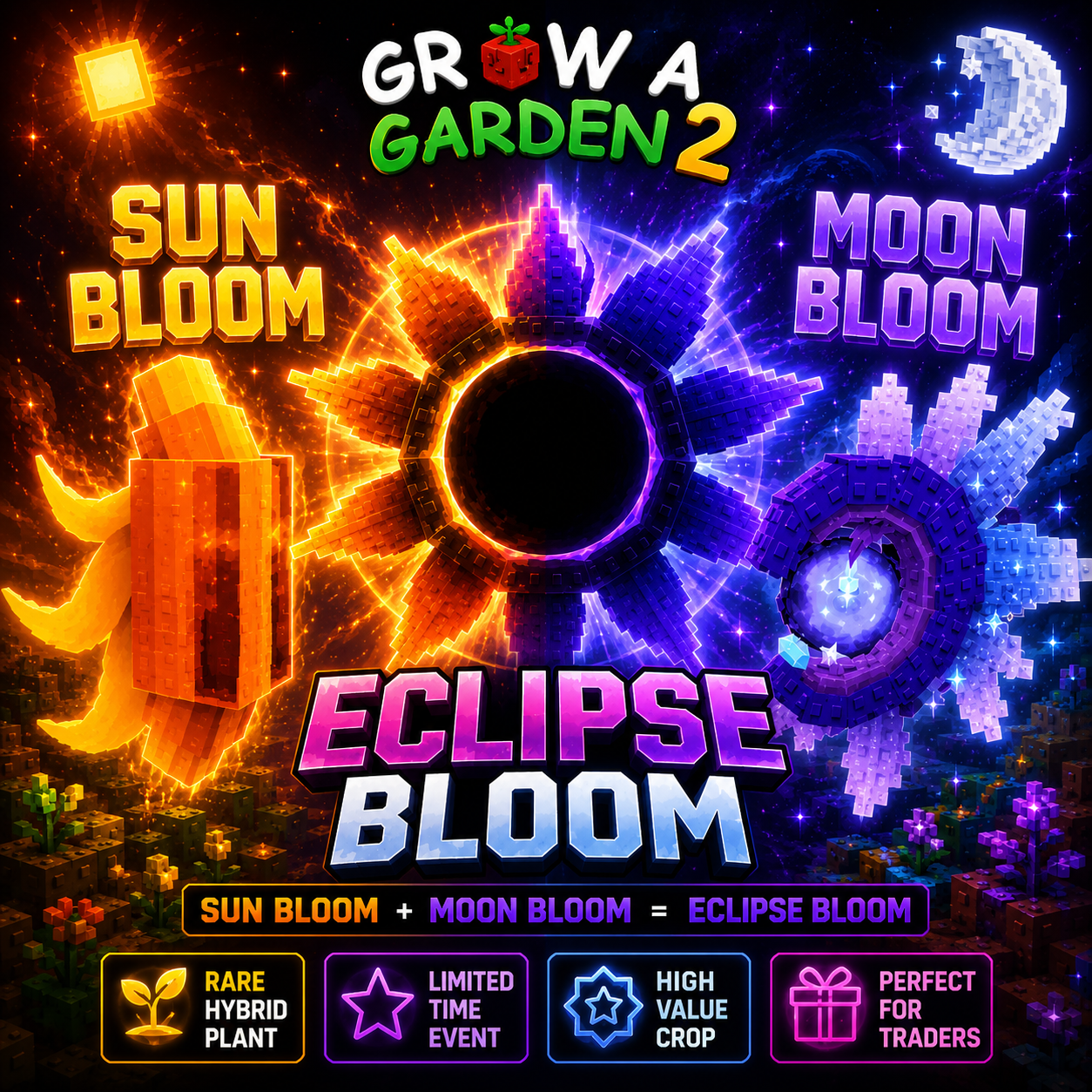 🌞🌙 Sun Bloom Seed + Moon Bloom Seed Bundle | 🌘 Make Eclipse Bloom | ⚡ Instant Delivery 🚀 | 🌱 Grow A Garden 2