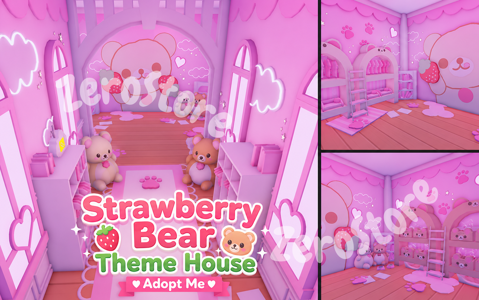 ⋆。‧˚ʚ Strawberry Bear Theme House 🍓 Adopt Me ݁ ɞ˚‧。⋆