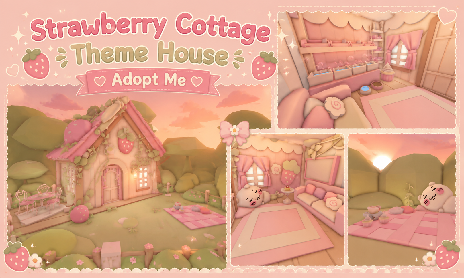⋆｡‧˚ʚ Strawberry Cottage Theme House 🍓 Adopt Me ɞ˚‧｡⋆