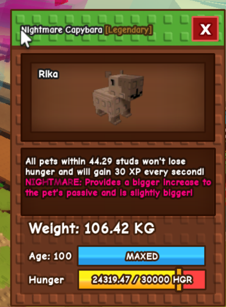 Titan Godly Nightmare Capybara 106.42 Kg Age 100