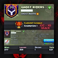 [CHAMPION 1] ** GHOST RIDERS ... ** LVL-20 || ENGLISH NAME || CLAN CAPITAL:-10 (FULL MAX) || GOOD NAME || CHEAPEST
