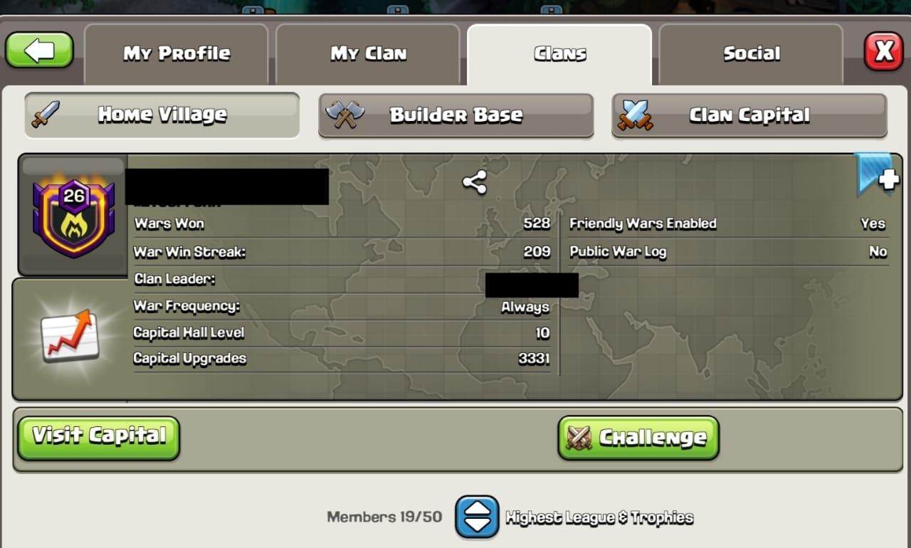 💎 Ultra Rare Level 26 Clan | English Name | 209 War Win Streak | Champion 1 | Legend League Raid | 10:1 Ratio War Log 💎