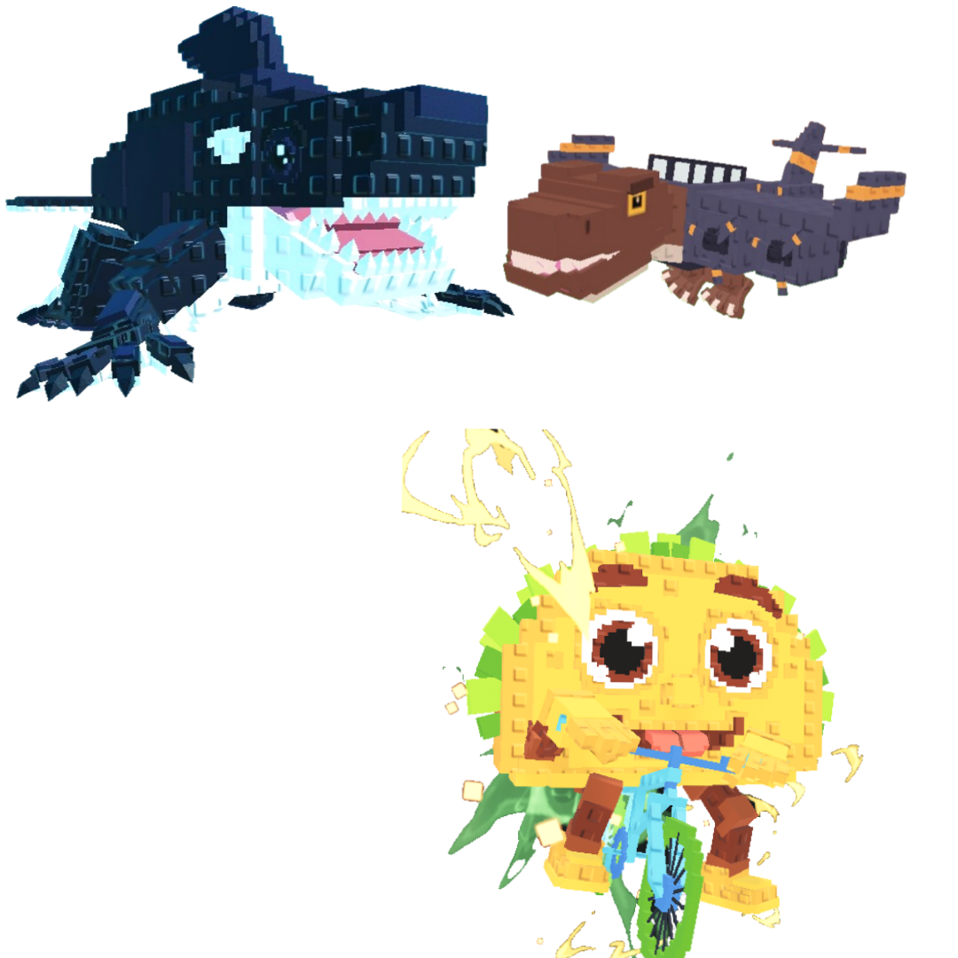 [BUNDLE] - 🕷️ 1x Orcaledon 🕷️ 1x Nuclearo Dinossauro 🕷️ 1x Tacorita Bicicleta