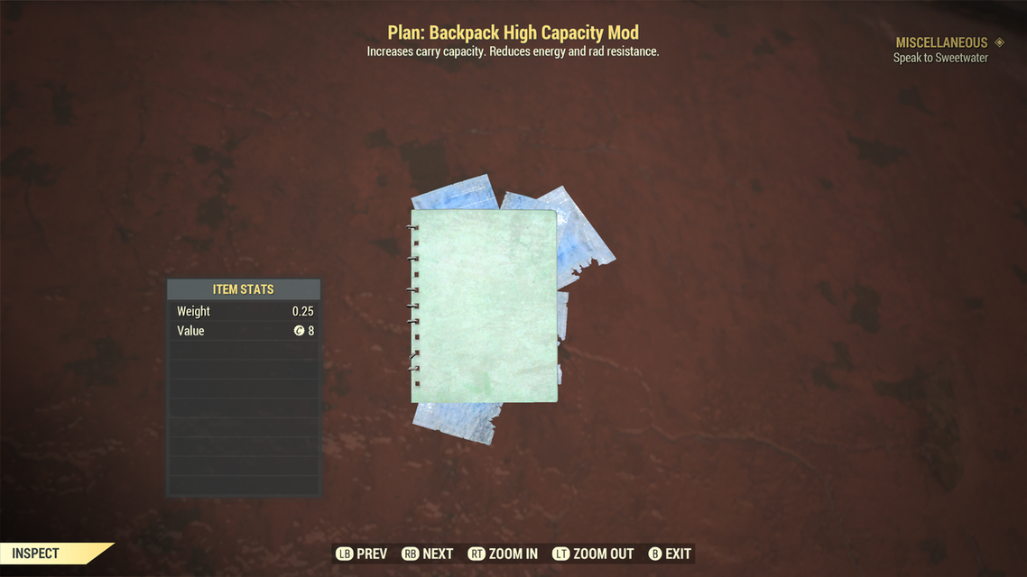 [ PS4/PS5 ] Plan: High Capacity Backpack Mod (instant delivery)