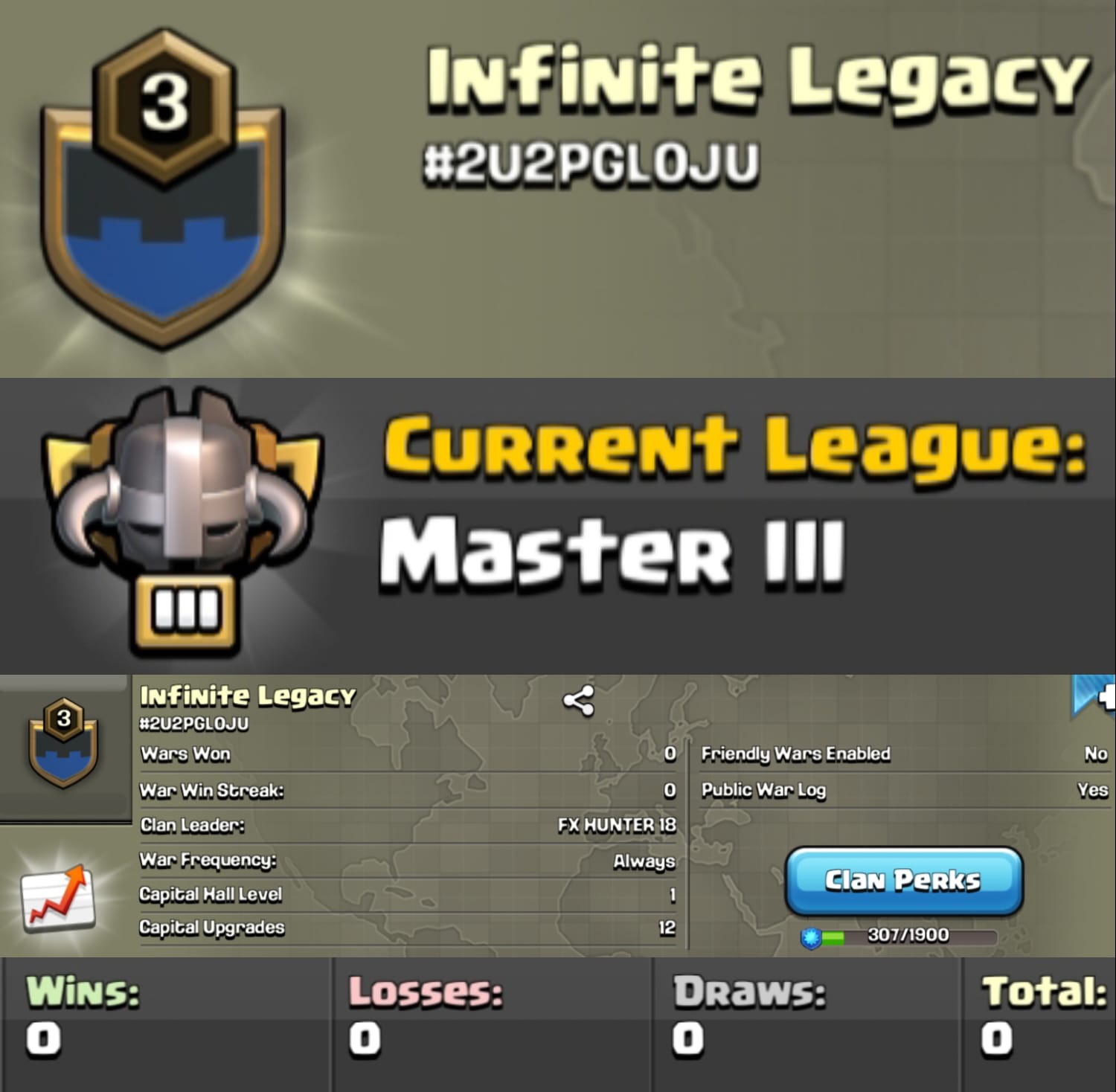 Level 3 clan || master 3 || no war played || name - Infinite Legacy