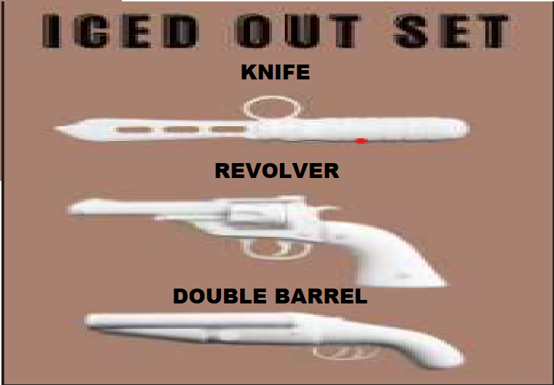 ICED OUT SET (REVOLVER, DOUBLE BARREL, KNIFE) - DAHOOD / DA HOOD / DH