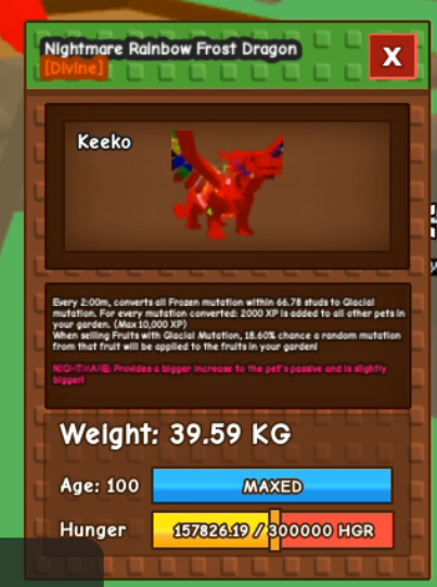 Huge Nightmare Rainbow Hatch Frost Dragon 39Kg+ Guarantee