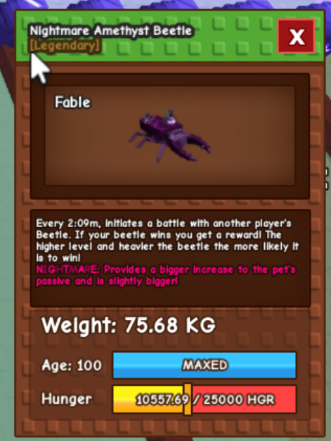 Nightmare Titanic Amethyst Bettle 76.68Kg Max Age