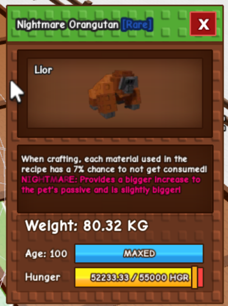 Nightmare Titanic Orangutan 80.32Kg Max Age