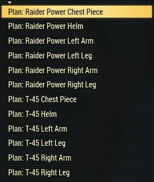 [ PC ] Power Armor Plans: Raider Power, T-45, T-60, T-51B (Total 24 Plans) (instant delivery)