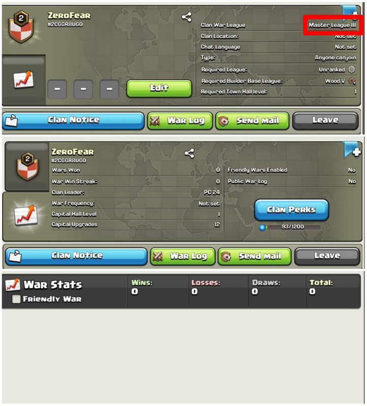 [Master League 3]➤➤Clan Name:ZeroFear➤➤Best English Name➤➤Level 2➤➤0 Win 0 Loss