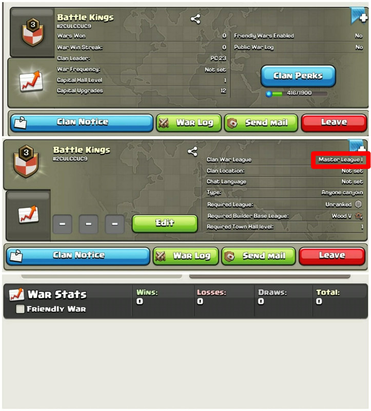 [Master Leauge 1]➤➤Clan Name:Battle Kings➤English Name Clan➤➤0 Win 0 Loss