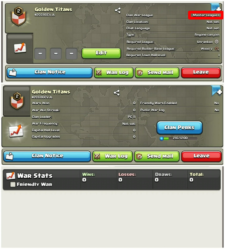 [Master Leauge 1]➤➤Clan Name:Golden Titans➤➤Perfect English Name➤➤Level-2➤➤0 Win 0 Loss