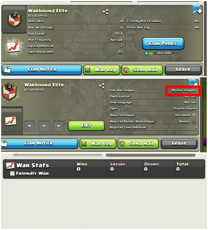 [Master Leauge 1]➤➤Clan Name:Warbound Elite➤➤Perfect English Name➤➤Level-2➤➤0 Win 0 Loss