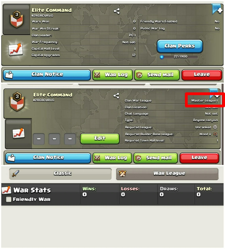 [Master Leauge 1]➤➤Clan Name:Elite Command➤➤Perfect English Name➤➤Level-3➤➤0 Win 0 Loss