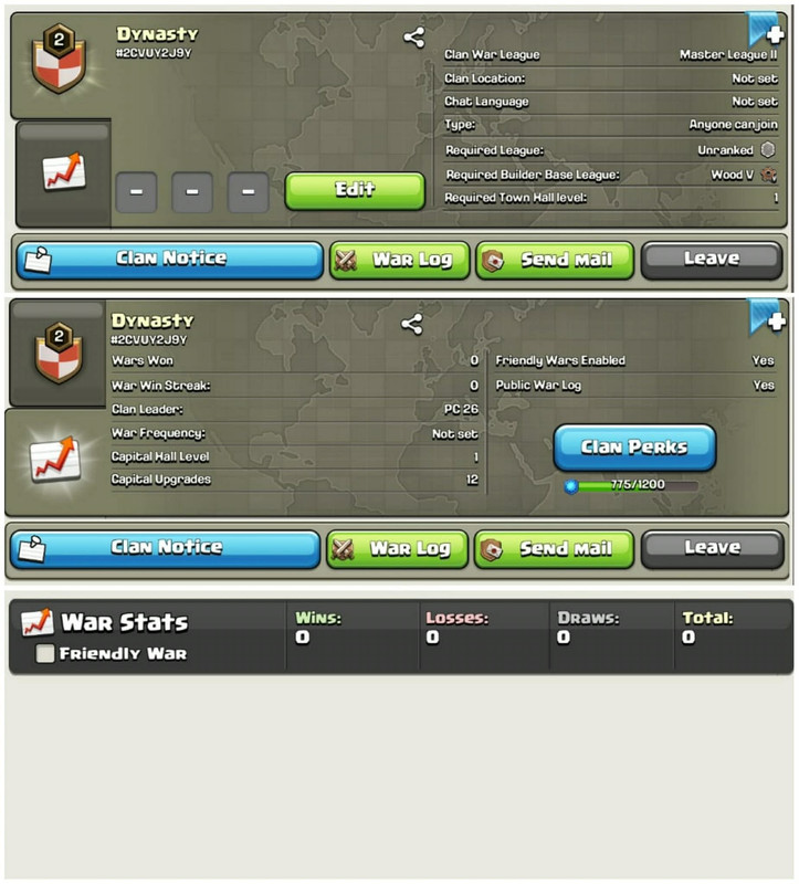 [Master Leauge 2]➤➤Clan Name:Dynasty➤➤Perfect English Name➤➤Level-2➤➤0 Win 0 Loss