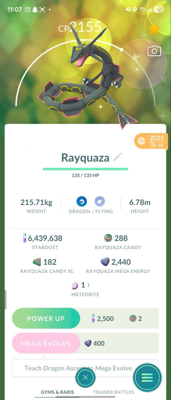 Rare Shiny Rayquaza | Trade 20K/1M Dust | Android & iOS Both Registered & Unregistered Both Trade Available