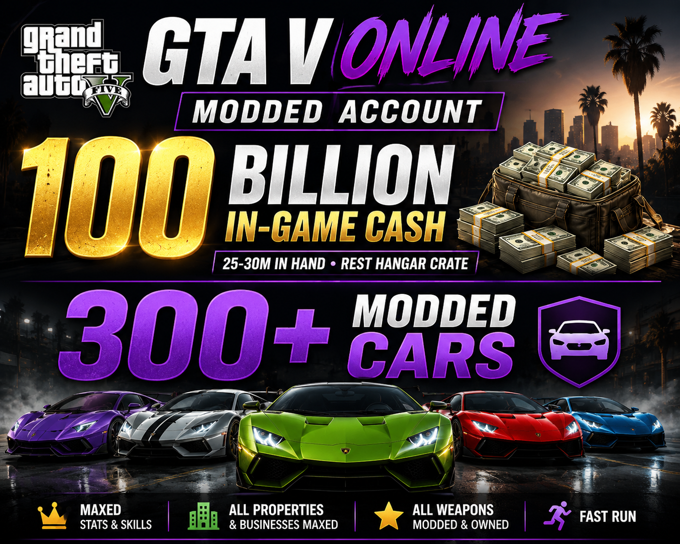 ๐ฅ 300+ MODDED CARS | ๐ฐ 100B HANGER + 30M CASH | โ๏ธ 30+ AIRCRAFT | ๐ก 3 MANSIONS + PENTHOUSE | ๐ MAXED | PC- ONLY